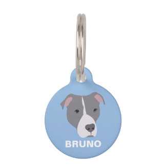 Personalized Grey Pit Bull Dog Pet Tag