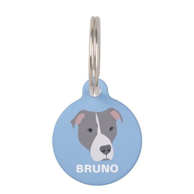 Personalized Grey Pit Bull Dog Pet Tag (Front)