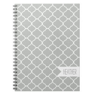 Personalized Grey Quatrefoil Pattern Notebook