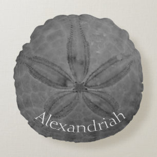 Personalized Grey Sand Dollar Nautical Coastal Round Pillow