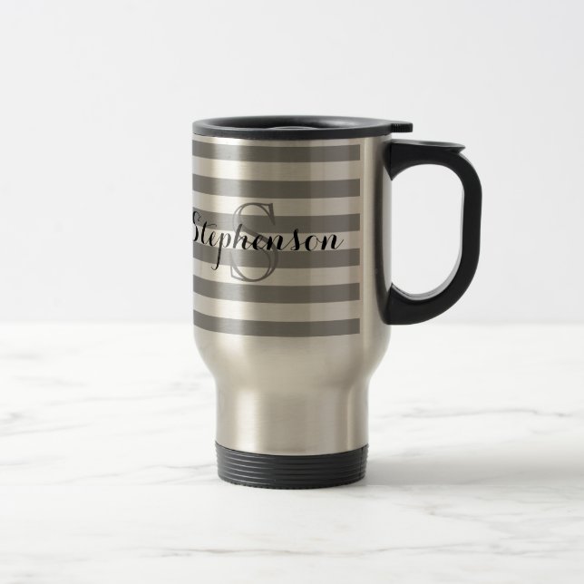 Personalized Grey/Silver Name Monogram Travel Mug (Right)