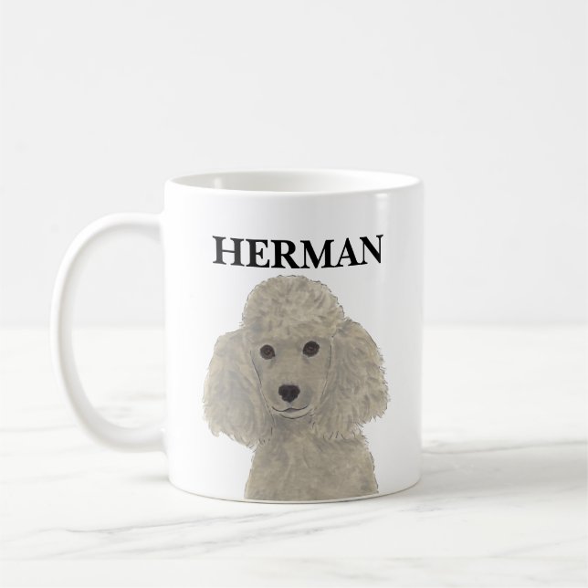 Personalized Grey Silver Poodle Coffee Mug (Left)