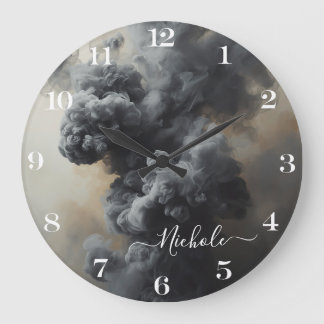 Personalized Grey Smoke Abstract Clock
