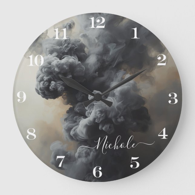 Personalized Grey Smoke Abstract Clock (Front)
