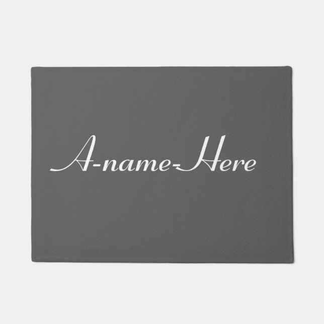 Personalized  grey solid with white name custom doormat (Front)