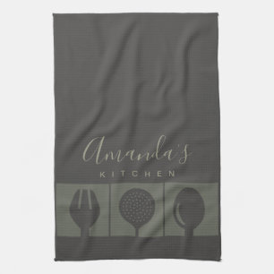 PERSONALIZED GREY SPOON FORK SKIMMER CHEF KITCHEN KITCHEN TOWEL