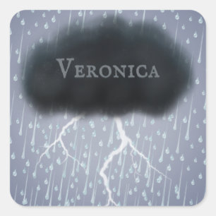 Personalized Grey Stormy Thunder Cloud Whimsical Square Sticker