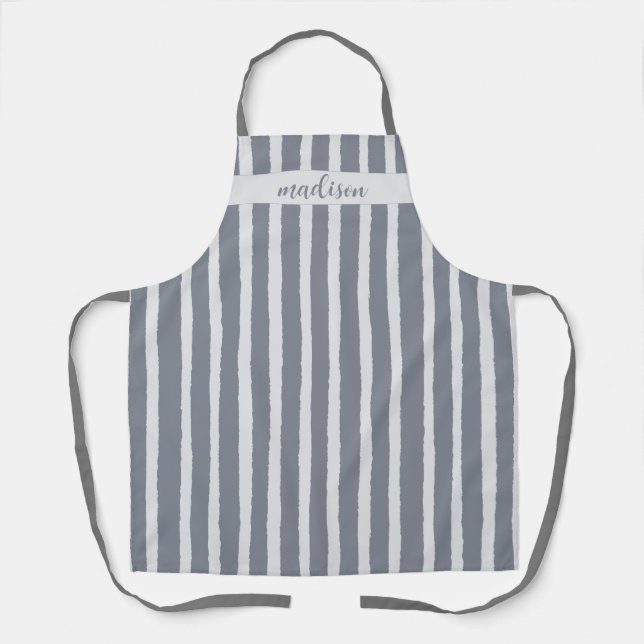 Personalized Grey Stripe Apron (Front)