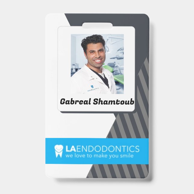 Personalized Grey Striped Employee Picture ID Badge (Front)