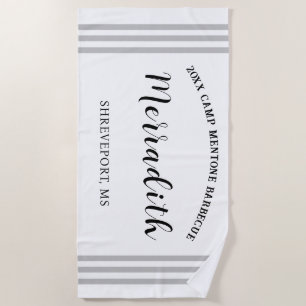 Personalized Grey-Stripes Black White Beach Towel