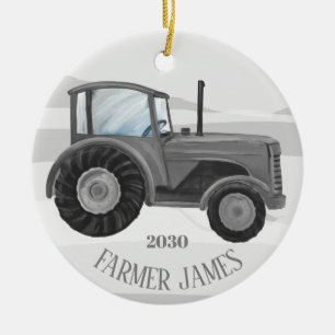 Personalized Grey Tractor Christmas Ornament