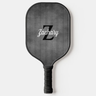 Personalized Grey Vintage Pinstripe Retro Monogram Pickleball Paddle
