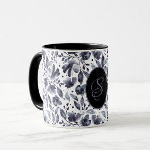 Personalized Grey&Violet Modern Watercolor Floral Mug