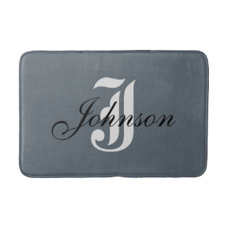 Personalized Grey White Elegant Monogram Bath Mat