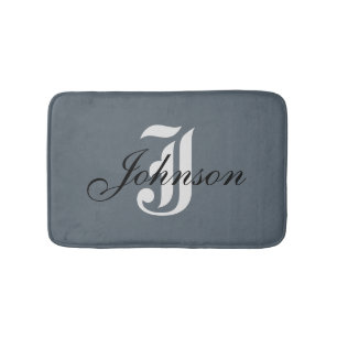 Personalized Grey White Elegant Monogram Bath Mat