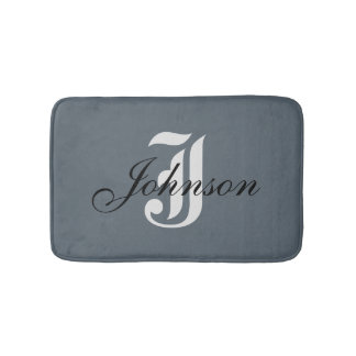 Personalized Grey White Elegant Monogram Bath Mat