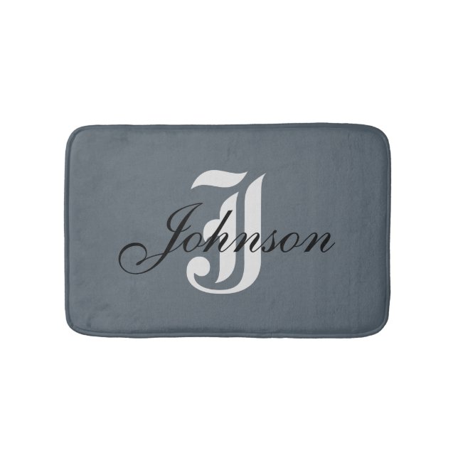 Personalized Grey White Elegant Monogram Bath Mat (Front)