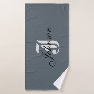 Personalized Grey White Elegant Monogram Bath Towel
