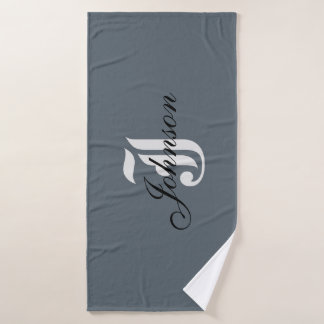 Personalized Grey White Elegant Monogram Bath Towel