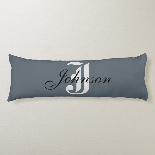 Personalized Grey White Elegant Monogram Body Pillow (Front)