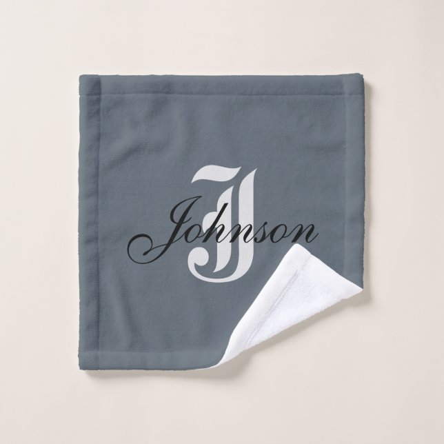 Personalized Grey White Elegant Monogram Wash Cloth (Wash Cloth)