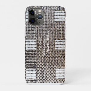 Personalized Grey & White Faux Burlap2 Luggage Tag iPhone 11 Pro Case