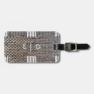 Personalized Grey & White Faux Burlap Luggage Tag