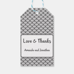 Personalized Grey White Fishnet Wedding Thank You Gift Tags