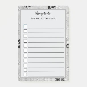 Personalized Grey & White Floral Design Post-it Notes