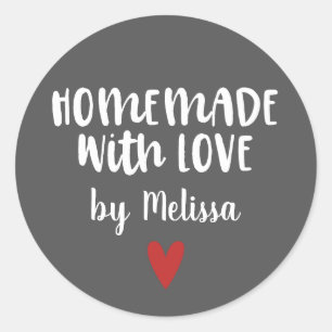 Personalized Grey White Homemade With Love Classic Round Sticker