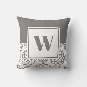 Personalized Grey White Pattern Monogrammed Throw Pillow