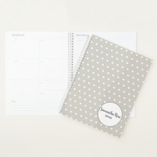 Personalized Grey with White Heart Pattern Planner