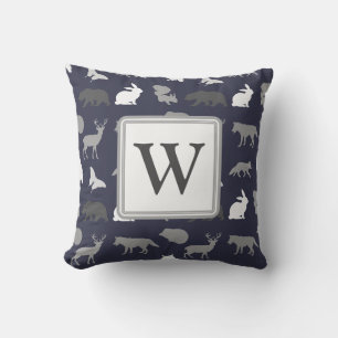 Personalized - Grey Woodland Creatures Pattern Throw Pillow