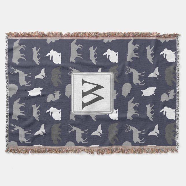 Personalized - Grey Woodland Creatures Throw Blanket (Front)