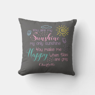 Personalized Grey You Are My Sunshine    Throw Pillow