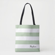 Personalized Greyed Jade and White Striped Tote
