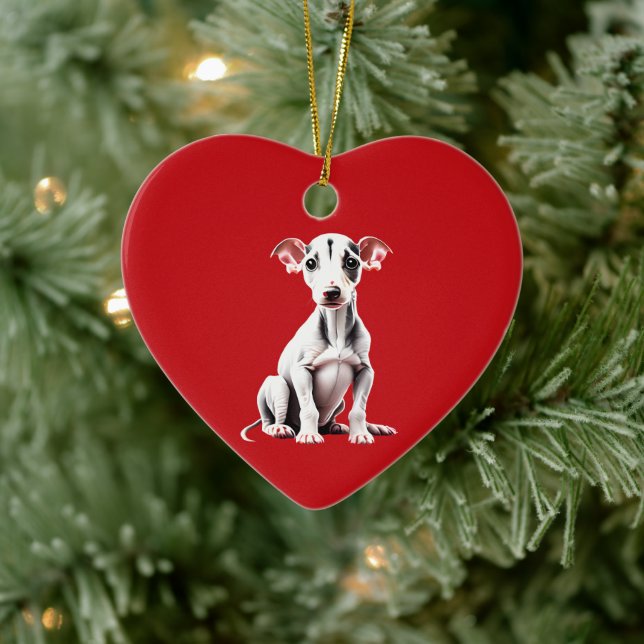 Personalized Greyhound Puppy Christmas Red Ceramic Ornament (Tree)