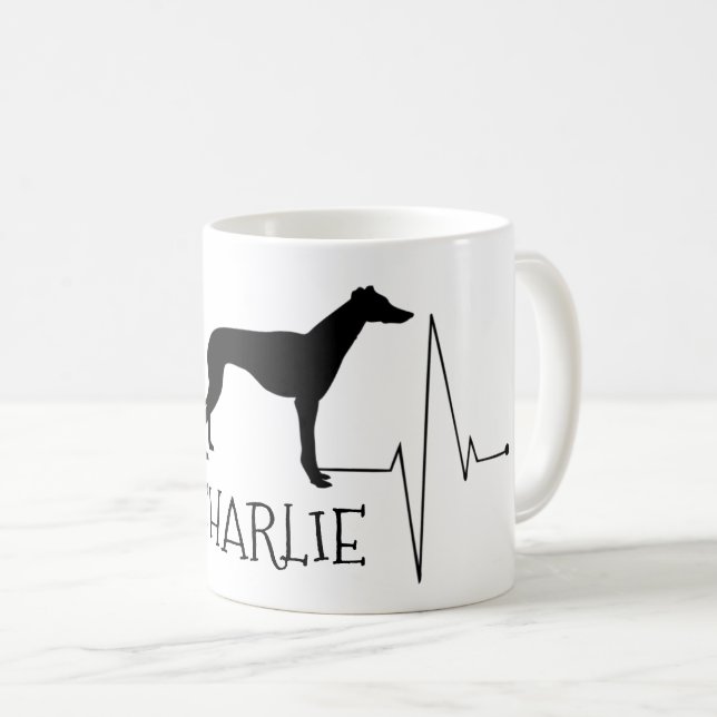 Personalized Greyhound Whippet Love Dog Heart Beat Coffee Mug (Front Right)