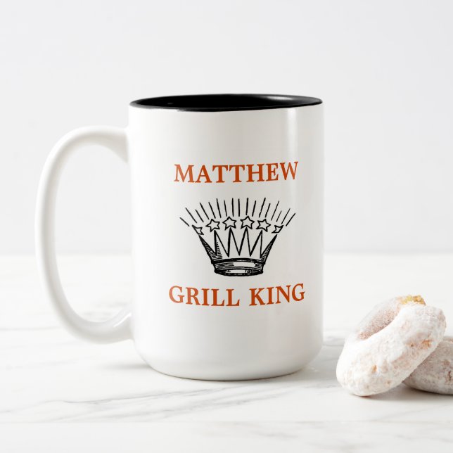 Personalized Grill King Funny Two-Tone Coffee Mug (With Donut)