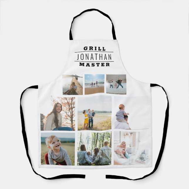 Personalized Grill Master Name Photo Collage Apron (Front)