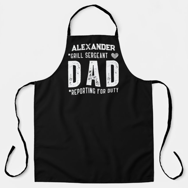 Personalized Grill Sergeant Dad Reporting for Duty Apron (Front)