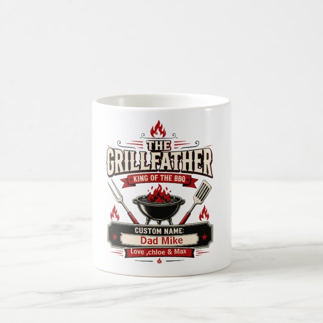 Personalized Grillfather BBQ Dad name Gift Coffee Mug (Center)