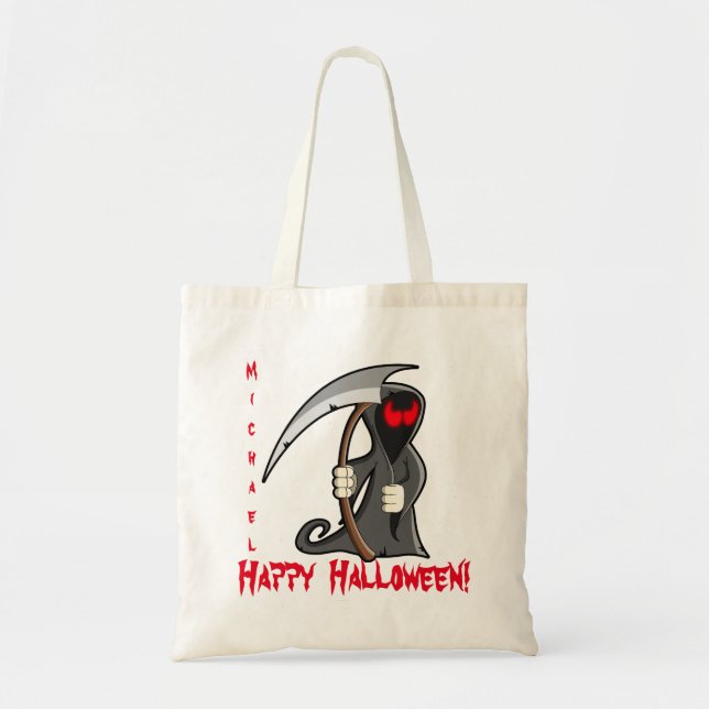Personalized Grim Reaper Trick or Treat Tote Bag (Front)