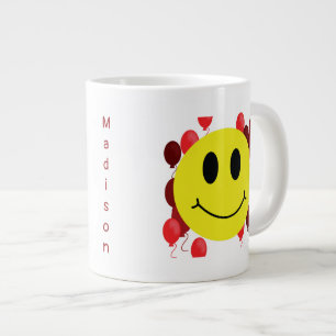 Personalized Grinning Face with Red Balloons Large Coffee Mug