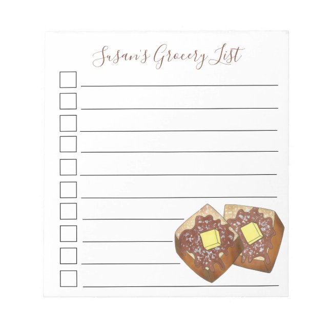 Personalized Grocery List Buttered French Toast Notepad (Front)