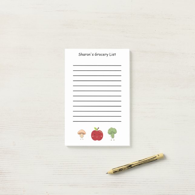 Personalized Grocery List with Vegetables & Apple  Post-it Notes (On Desk)