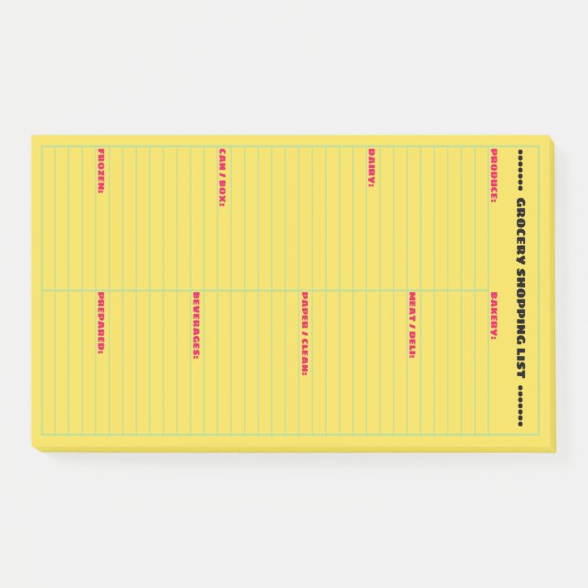 Personalized Grocery Shopping List Large Post-it Notes (Front)