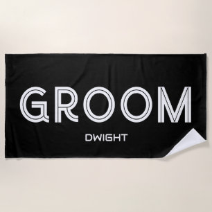 Personalized Groom Black White Modern Wedding Beach Towel