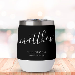 Personalized Groom Elegant Black White Calligraphy