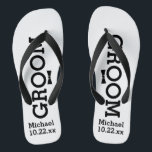 Personalized Groom Wedding - Custom Colours Flip Flops<br><div class="desc">Celebrate your wedding day celebration in comfort with these personalized flip flops. Customize with the groom's name and wedding date. The background is white, however you can change the colour by clicking on Customize It. Match your wedding colours to these flip flops. Because of the black text you'll need to...</div>